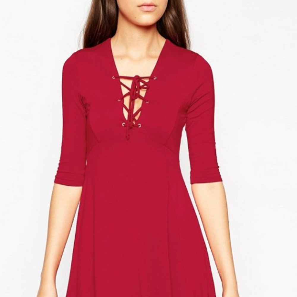 Asos Red Lace Up Dress